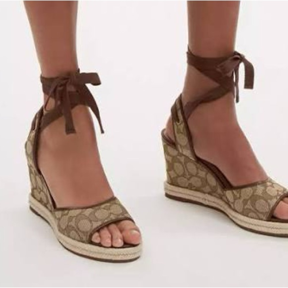 Coach Tan and Brown Patterned Wedges